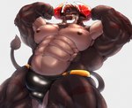 abs anthro areola biceps big_muscles biped bulge clothing detailed_bulge flexing genital_outline grin horn huge_muscles male male_anthro muscular muscular_anthro muscular_male navel nipples pecs penis_outline smile solo speedo swimwear vein veiny_muscles negitsururu lifewonders live_a_hero obsidius bovid bovine cattle mammal absurd_res hi_res