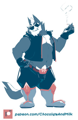 anthro belly big_belly big_pubes black_bottomwear black_clothing black_gloves black_handwear black_nose black_pants black_topwear black_vest boots bottomwear cheek_tuft chest_markings chin_tuft clothed clothing eye_patch eyewear facial_tuft fangs footwear fur gloves grey_body grey_boots grey_clothing grey_footwear grey_fur hand_on_hip handwear head_tuft male markings moobs navel obese obese_anthro obese_male open_clothing open_topwear open_vest overweight overweight_anthro overweight_male pants pubes shoes simple_background solo standing teeth text topwear tuft vest white_background white_markings white_pubes chocolateandmilk nintendo star_fox wolf_o'donnell canid canine canis mammal wolf 2024 dated hi_res signature url