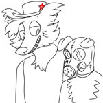 anthro argument blush clothing dialogue duo gas_mask grin hat headgear headwear male mask smile puppy_meats class_of_'09 class_of_09 madmaw_(rottingxrooster) rooster_(rottingxrooster) canid canine canis domestic_dog mammal animated black_and_white english_audio monochrome short_playtime sound voice_acted webm