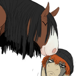 ambiguous_gender anthro beanie black_hair clothing duo eyes_closed grumpy hair hat headgear headwear kissing no_irises orange_hair simple_background size_difference white_background hladilnik donk_sis_(hladilnik) tinker_(hladilnik) asinus donkey draft_horse equid equine horse mammal 1:1 2018 colored_sketch headshot_portrait hi_res icon portrait sketch