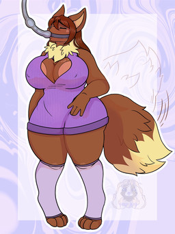 anthro big_breasts big_butt big_nipples breasts butt cleavage_cutout clothing cutout eyes_closed feeding_tube female force_feeding forced genitals hair hand_on_hip legwear medical_instrument nipple_outline nipples overweight overweight_anthro overweight_female pokemorph purple_background purple_clothing red_hair scientific_instrument simple_background solo stockings tail tail_motion tailwag tattoo thick_thighs tube_bulge tube_feeding tube_gag tube_in_mouth vulva wide_hips pupdotpng nintendo pokemon bridget_(eeveehornier) eevee generation_1_pokemon pokemon_(species) hi_res