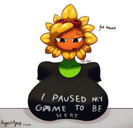 big_breasts black_clothing black_eyebrows black_eyes black_shirt black_topwear blonde_hair bodily_fluids breasts cartoon_freckles clothing dialogue eyebrows eyelashes eyewear eyewear_on_head female flower freckled_face freckles front_view goggles goggles_on_head green_body hair not_furry open_mouth orange_face petal_hair petals plant pseudo_hair red_eyewear red_goggles red_mouth shirt simple_background solar_flare solo sweat text text_on_clothing text_on_shirt text_on_topwear topwear white_background yellow_petals angelsagony electronic_arts plants_vs._zombies popcap_games elemental_creature elemental_humanoid flora_fauna flower_creature humanoid plant_humanoid sunflower_(pvz) 2026 bust_portrait colored dated digital_media_(artwork) english_text hi_res portrait shaded signature