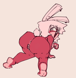 all_fours anthro anus areola ass_up big_butt black_nose breasts buckteeth butt ear_piercing ear_ring eyelashes eyewear feet female fingers fur genitals glasses hair high-angle_view humanoid_genitalia humanoid_hands humanoid_vulva innie_vulva long_ears looking_at_viewer looking_back looking_back_at_viewer medium_breasts medium_hair nipples nude open_mouth piercing pink_background pink_body pink_fur pink_hair pink_tongue presenting presenting_hindquarters rectangular_glasses ring_piercing scut_tail short_tail simple_background solo spiral spiral_eyes tail teeth thick_thighs three-quarter_view toes tongue vulva vussybussy eva_(rubysvn) lagomorph leporid mammal rabbit 2024 digital_media_(artwork) hi_res