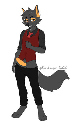 4_toes anthro balls black_body black_fur digitigrade eyebrows eyelashes facial_hair feet fur genitals male orange_eyes penis simple_background smile solo toes white_background kyotoleopard canid canine mammal 2020 absurd_res dated digital_media_(artwork) hi_res