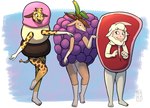 anthro beef clothed clothing costume cream_(food) dessert female food food_costume fruit gesture group hand_gesture ice ice_cream meat plant pointing raspberry standing steak trio xolart bovid caprine deer giraffe giraffid mammal sheep hi_res