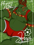 anthro bell bell_harness belly bulge christmas_clothing clothing harness holidays jingle_bell jingle_bell_harness male musclegut muscular nipples sitting solo dasinbun capcom christmas higlafavtfom hopkeeper_games monster_hunter joseph_(higlafavtfom) brute_wyvern deviljho hi_res