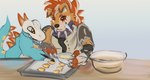 baking clothed clothing cookie cooking duo food nim_(lost_in_chaos) teaching rdy zgf_art lost_in_chaos_scar nintendo pokemon chomper_(lost_in_chaos) fan_character nim_(razim) fuecoco generation_2_pokemon generation_7_pokemon generation_9_pokemon hybrid lycanroc midnight_lycanroc pokemon_(species) totodile 2024 hi_res