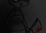 anthro blood bodily_fluids breasts buckteeth cleaver_(weapon) clothed clothing eyewear female glasses holding_object holding_weapon knife melee_weapon simple_background solo teeth text weapon white_background inkyfrog disney zootopia fan_character maxine_d'lapin lagomorph leporid mammal rabbit 2017 black_and_white monochrome restricted_palette spot_color