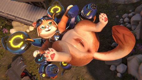 anus bodily_fluids butt eyewear eyewear_on_head female feral fur genital_fluids genitals goggles goggles_on_head green_eyes jet_pack orange_body orange_fur outside paws smile smirk solo tail vulva zensintemple blizzard_entertainment overwatch fika_(overwatch) domestic_cat felid feline felis mammal 16:9 3d_(artwork) 4k absurd_res blender_(artwork) blender_eevee_(artwork) digital_media_(artwork) hi_res widescreen