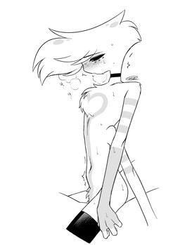 4_arms ambiguous_gender ambiguous_penetration anthro blush breath choker jewelry multi_arm multi_limb necklace panting penetration solo text enaic31 hazbin_hotel hellaverse angel_dust arachnid arthropod demon spider absurd_res hi_res japanese_text monochrome