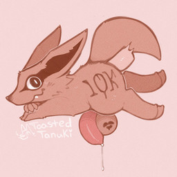 anal anal_penetration balls big_balls big_penis bodily_fluids body_writing disembodied_penis dripping feral fox_ears fox_tail genital_fluids genitals kiss_mark_on_balls looking_at_viewer male male/male penetration penis precum precum_drip quadruped young young_feral toastedtanuki naruto kurama canid canine fox mammal 1:1