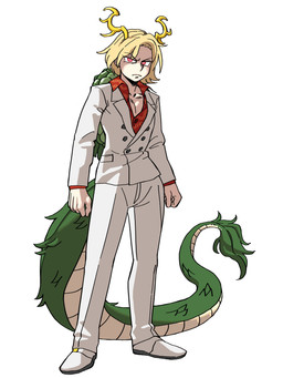 antlers bangs blonde_hair bottomwear clothing cosplay crossover_cosplay female footwear frown hair horn jacket looking_at_viewer narrowed_eyes pants parted_bangs red_clothing red_eyes red_shirt red_topwear shirt shoes simple_background solo standing suit suit_jacket tail tail_tuft topwear tuft white_background white_bottomwear white_clothing white_footwear white_jacket white_pants white_shoes white_suit white_topwear yellow_antlers eddybird mythology touhou yakuza_(series) yakuza_0 kazuma_kiryu yachie_kicchou animal_humanoid dragon dragon_humanoid eastern_dragon eastern_dragon_humanoid humanoid mythological_creature mythological_scalie scalie 3:4 absurd_res crossover full-length_portrait hi_res portrait
