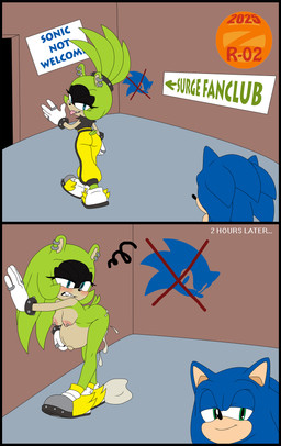 anthro areola belly big_belly biped black_clothing black_shirt black_topwear blue_body blue_hair blush bodily_fluids bottomwear bracelet breasts butt closed_smile clothed clothing countershade_face countershade_torso countershading cum cum_inflation cum_inside cum_on_butt cum_pool duo ear_piercing ear_ring female footwear genital_fluids gloves green_bottomwear green_clothing green_eyes green_hair green_pants hair hand_on_own_belly handwear inflation jewelry leaking_cum long_hair looking_at_another looking_at_viewer looking_back looking_back_at_another male male/female medium_breasts mostly_nude mouth_closed navel nipple_piercing nipples open_mouth pants piercing ring ring_piercing sharp_teeth shirt shoes smile sneakers tan_body tan_countershading teeth text tongue tongue_out topwear white_clothing white_gloves white_handwear zeta_r-02 idw_publishing instant_loss_2koma sega sonic_the_hedgehog_(comics) sonic_the_hedgehog_(idw) sonic_the_hedgehog_(series) sonic_the_hedgehog surge_the_tenrec afrosoricid eulipotyphlan hedgehog mammal tenrec 2025 absurd_res english_text hi_res