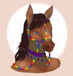 ambiguous_gender anthro blue_eyes bridle brown_body brown_hair brown_mane choker hair halter jewelry lgbt_pride looking_at_viewer mane necklace pride_colors rainbow_pride_colors reins simple_background six-stripe_rainbow_pride_colors solo silvercdeer dolero equid equine horse mammal 2021 bust_portrait digital_media_(artwork) hi_res portrait