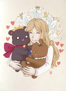 black_body bow_tie brown_body closed_smile clothed clothing crown easter_lily empty_eyes eyes_closed female feral flower grey_hair group group_hug hair happy headgear heart_symbol hug hugging_another jewelry lily_(flower) long_hair mouth_closed necklace open_mouth open_smile plant smile maarika yuri_kuma_arashi tsubaki_kureha yurigasaki_lulu yurishiro_ginko bear human mammal ursine 2015 better_version_at_source unavailable_at_source