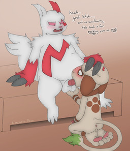 anthro anus balls blush bodily_fluids degradation dirty_talk dominant duo feet fellatio genital_fluids genitals hand_on_head heart_eyes heart_symbol holding_balls male male/male marking_territory masturbation oral pawpads paws penile precum sex size_difference talons text toes weight_difference lucario-desu nintendo pokemon generation_2_pokemon generation_3_pokemon pokemon_(species) smeargle zangoose english_text hi_res