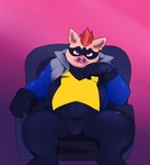 anthro belly big_belly bulge clothing humanoid_hands kemono male mask overweight overweight_male sitting skinsuit solo tight_clothing inunoshippo domestic_pig mammal suid suine sus_(pig) 2022 hi_res