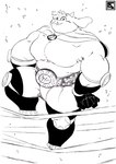 abs anthro floppy_ears horn male muscular muscular_anthro muscular_male pecs smile solo tusks wrestler wrestling_briefs aurexlemandarin kings_of_hell enfer_belial bovid caprine demon goat mammal absurd_res hi_res