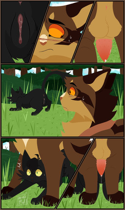animal_genitalia animal_penis anus balls black_body black_fur blush bodily_fluids brown_body brown_fur butt duo erection feline_genitalia feline_penis female feral feral_on_feral fur genital_fluids genitals grass male male/female oblivious orange_eyes orange_sclera outside paws penis plant precum presenting presenting_hindquarters surprised sweat sweatdrop tail temptation vulva yellow_sclera 11oaksfall11 warriors_(book_series) brambleclaw_(warriors) hollyleaf_(warriors) domestic_cat felid feline felis mammal 2025 comic digital_drawing_(artwork) digital_media_(artwork) hi_res signature watermark daughter_(lore) father_(lore) father_and_child_(lore) father_and_daughter_(lore) incest_(lore) incestuous_temptation_(lore) parent_(lore) parent_and_child_(lore) parent_and_daughter_(lore)