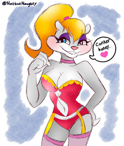 anthro breasts cleavage clothed clothing dialogue female lingerie navel pink_clothing solo missnatzooie conker's_bad_fur_day rareware berri chipmunk ground_squirrel mammal rodent sciurid hi_res