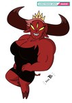 big_breasts breasts cleavage clothed clothing crown dress fangs female hair headgear hooves horn muscular muscular_female open_mouth open_smile partially_clothed pink_hair red_body red_skin royalty simple_background smile solo tail teeth thick_thighs wide_hips yellow_eyes doc.b disney star_vs._the_forces_of_evil wrathmelior_lucitor demon humanoid absurd_res digital_drawing_(artwork) digital_media_(artwork) hi_res shaded simple_shading