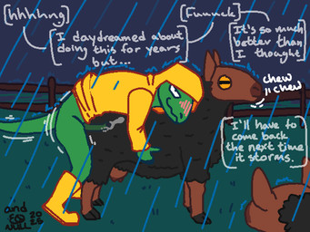 anthro anthro_on_feral anthro_penetrating anthro_penetrating_feral being_watched bestiality black_body black_fur black_wool blush bodily_fluids bottomless bottomless_anthro bottomless_male caprine_teats caprine_udders clothed clothing cloven_hooves coat crotch_breasts cum cum_in_vagina cum_inside doggystyle duo female female_penetrated fence feral feral_penetrated from_behind_position fur genital_fluids genitals grass hooves horizontal_pupils hug hugging_another hugging_from_behind internal looking_at_another looking_pleasured male male/female male_on_feral male_penetrating male_penetrating_female outside penetration penis plant pupils rain_boots raincoat raining sex tail teats text topwear udders vaginal vaginal_penetration wool_(fur) qwaxi~lixard greenbean_gardener_(qwaxi~lixard) bovid caprine lizard mammal reptile scalie sheep 4:3 english_text