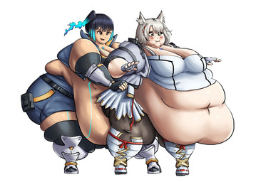 5_fingers armor armwear bangs belly belly_markings belly_overhang belly_rolls belt big_belly big_breasts black_armwear black_belt black_clothing black_elbow_gloves black_eyebrows black_fingerless_gloves black_gloves black_hair black_handwear black_legwear black_thigh_highs blue_bottomwear blue_clothing blue_hair blue_markings blue_shorts blue_topwear blue_vest blush blush_lines boots bottomwear braided_hair breasts brown_eyes chest_gem chubby_cheeks cleavage clothed clothed_female clothed_human clothed_humanoid clothing crop_top deep_navel double_chin duo elbow_gloves eyebrows eyelashes fat_arms fat_legs female female_human female_humanoid fingerless_gloves fingers flabby_arms footwear fully_clothed fully_clothed_female fully_clothed_human fully_clothed_humanoid furrowed_eyebrows gauntlets gem gloves grey_clothing grey_eyebrows grey_hair grey_inner_ear_fluff grey_jacket grey_topwear hair handwear huge_belly huge_breasts huge_thighs inner_ear_fluff jacket legwear light looking_at_another looking_at_breasts looking_at_own_breasts looking_at_self markings medium_hair morbidly_obese morbidly_obese_female morbidly_obese_human morbidly_obese_humanoid mouth_closed multicolored_hair navel obese obese_female obese_human obese_humanoid open_clothing open_jacket open_mouth open_smile open_topwear overweight overweight_female overweight_human overweight_humanoid ponytail red_tongue shirt shoes shorts shy side_ponytail simple_background skirt smile smiling_at_another standing tan_body tan_skin thick_thighs thigh_highs tongue topwear tuft two_tone_hair vest white_background white_boots white_bottomwear white_clothing white_crop_top white_fingerless_gloves white_footwear white_gloves white_handwear white_skirt white_topwear yellow_eyes comedii xenoblade_(series) mio_(xenoblade) sena_(xenoblade_chronicles) animal_humanoid cat_humanoid felid felid_humanoid feline feline_humanoid human humanoid mammal mammal_humanoid 2024 absurd_res colored digital_drawing_(artwork) digital_media_(artwork) english_description hi_res lighting shaded