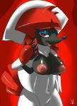 2015 anthro anthrofied barely_visible_genitalia barely_visible_pussy breasts canid canine female fur furfrou generation_6_pokemon genitals hair hi_res kabuki_trim_furfrou mammal nintendo nipples open_mouth pokemon pokemon_(species) pokemorph pussy red_eyes solo source_request tongue virate-chip white_pussy