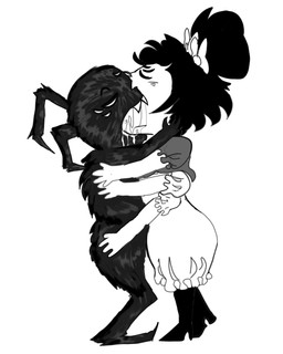 anthro blush bodily_fluids drooling duo fangs female hug kissing love male male/female multi_limb passionate saliva teeth zackocafeina don't_starve klei_entertainment undertale undertale_(series) muffet webber arachnid arthropod humanoid spider absurd_res hi_res meme monochrome