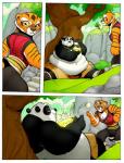 2016 anthro bear belly big_belly clothed clothing comic dreamworks duo eating felid female food fur giant_panda hi_res kung_fu_panda male mammal master_po_ping master_tigress obese outside overweight pantherine plant rabid stripes tiger tree weight_gain