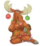 anthro antlers baubles bedroom_eyes bell big_breasts breasts brown_body brown_fur candy candy_cane christmas_lights cloven_hooves curvy_figure dessert female food fur garter_belt garter_straps genitals holidays hooves horn huge_breasts inverted_nipples jingle_bell looking_at_viewer mostly_nude narrowed_eyes nipples pussy seductive simple_background sitting slightly_chubby solo voluptuous white_background noodlestoat cartoon_network christmas johnny_bravo_(series) becky_(johnny_bravo) deer mammal moose new_world_deer 2022 full-length_portrait hi_res portrait