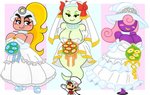 anthro big_breasts blonde_hair blush blush_stickers bouquet breasts brown_hair cleavage clothed clothing dress facial_hair female ghost_tail group hair hat headgear headwear mustache not_furry pink_hair simple_background smile top_hat wedding_dress urusee584 mario_bros nintendo paper_mario goombella lady_bow mario vivian_(mario) boo_(mario) ghost goomba human humanoid mammal shadow_siren spirit