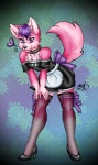 anthro biped clothed clothing collar crossdressing femboy footwear fur hair high_heels legwear maid_uniform male pink_body pink_fur purple_eyes purple_hair ribbons shoes solo standing stockings tail uniform firefly8083 kimmy canid canine mammal 2009 hi_res