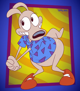 anthro bottomless clothed clothing eyelashes femboy footwear fur male shirt shoes solo tail tan_body tan_fur teeth topwear gavanzude nickelodeon rocko's_modern_life rocko_rama macropod mammal marsupial wallaby alternate_version_at_paywall hi_res