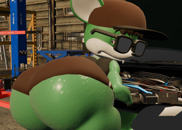 anthro athletic_wear baseball_cap big_butt bodily_fluids bottomwear butt car clenched_teeth clothing eyewear femboy freckles gloves gym_bottomwear gym_shorts handwear hat headgear headwear huge_butt looking_back male overbite_fang repair_shop repairing_car shirt shorts solo sunglasses sweat sweaty_body sweaty_butt tank_top teeth thick_thighs topwear vehicle kirby_animatez sega sonic_the_hedgehog_(series) fan_character vincent_(onyxsplash) canid canine canis chihuahua domestic_dog gaia mammal toy_dog 3d_(artwork) digital_media_(artwork)