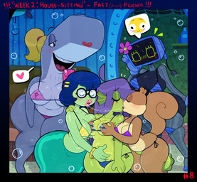 4_fingers anthro areola areola_slip belly_grab big_breasts bikini blonde_hair bodily_fluids breast_size_difference breasts clothed clothed_anthro clothed_female clothed_humanoid clothing computer curled_tail curvy_figure electronics eyes_closed female female/female fin fingers fish_tail freckles green_body green_skin grey_body grey_skin group hair half-closed_eyes head_fin humanoid_on_anthro interspecies kissing lips lipstick machine makeup narrowed_eyes ponytail red_lipstick saliva saliva_string screen screen_face slightly_chubby slightly_chubby_anthro slightly_chubby_female split_form swimwear tail thick_thighs two-piece_swimsuit underwater water wide_hips somescrub nickelodeon spongebob_squarepants eelie_applebottom fan_character karen_plankton pearl_krabs princess_mindy sandy_cheeks aquatic cetacean eastern_grey_squirrel eel fish grey_squirrel humanoid mammal merfolk robot robot_humanoid rodent sciurid sperm_whale toothed_whale tree_squirrel whale absurd_res hi_res