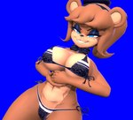 big_breasts bikini blue_eyes bluescreen breasts brown_body brown_hair clothing female hair half-closed_eyes narrowed_eyes simple_background smile solo swimwear two-piece_swimsuit oxygen_addict fazclaire's_nightclub five_nights_at_freddy's garry's_mod scottgames freddy_(fnaf) fredina_(cally3d) humanoid 3d_(artwork) digital_media_(artwork) hi_res