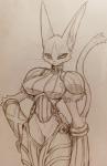 anthro armor bottomless breasts clothed clothing female fur garter_straps gauntlets gloves hand_on_hip handwear kemono legwear long_ears smile solo stockings whiskers curemitsuba .hack cyberconnect2 mia_(.hack) domestic_cat felid feline felis mammal hi_res monochrome sketch traditional_media_(artwork)