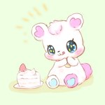 anthro blue_eyes blush cake chibi dessert female food fruit fur green_background heart_(marking) licking licking_lips markings pink_body pink_fur plant plate simple_background sitting solo sparkles sparkling_eyes strawberry tongue tongue_out white_body white_fur young young_anthro badwingm jewelpet sanrio sega sega_fave labra_(jewelpet) bear mammal 1:1 hi_res