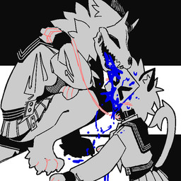anthro blush blush_lines duo electronics female for_a_head leash male male/female screen screen_face television vomiting deceased_bunny skeppy_kat vomit_(character) canid canine felid feline mammal object_head screen_head skull_dog tv_head 1:1