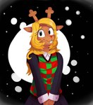 abstract_background anthro antlers biped black_eyes blonde_hair brown_antlers brown_body buckteeth checkered checkered_clothing clothed clothing eyelashes female freckles hair horn looking_at_viewer pattern_clothing red_nose smile solo sweater sweater_vest teeth topwear vest cocoateaworth deltarune undertale_(series) noelle_holiday deer mammal new_world_deer reindeer 2023 digital_media_(artwork) digital_painting_(artwork) half-length_portrait painting_(artwork) portrait