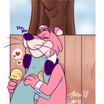 1:1 anthro blue_body blue_fur blush canid canine canis cougar dessert domestic_dog duo embrace eyes_closed felid feline food fur hanna-barbera huckleberry_hound hug ice_cream male male/male mammal pink_body pink_fur snagglepuss snagglepuss_(series) tarnydraws the_huckleberry_hound_show