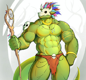 abs anthro arm_tattoo biceps big_muscles bone bone_mask bottomwear bracelet clothed clothing dreamcatcher feathered_headdress holding_object holding_staff jewelry loincloth male mask muscular muscular_anthro muscular_arms muscular_male navel neck_muscles necklace pecs skull skull_accessory skull_mask solo staff tail tattoo topless topless_anthro topless_male tribal tribal_clothing yellow_eyes yellow_tattoo bluebeary terraria witch_doctor_(terraria) lihzahrd lizard reptile scalie 2026 digital_media_(artwork) hi_res portrait three-quarter_portrait