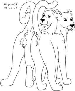 animal_genitalia anus balls duo female feral fur genitals looking_at_viewer looking_back looking_back_at_viewer male presenting presenting_to_viewer raised_tail sheath simple_background smile tail vulva white_background urbanhermit felid mammal pantherine 1995 black_and_white dated low_res monochrome