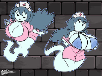 areola areola_slip big_breasts black_eyebrows blue_areola blue_body blue_hair bra breasts cleavage clothed clothing eyebrows eyelashes female ghost_tail hair hat headgear headwear huge_breasts nipple_outline nipples nurse nurse_clothing nurse_hat nurse_headwear nurse_uniform pink_clothing simple_eyes simple_face text thick_thighs translucent translucent_bra translucent_clothing translucent_underwear underwear uniform jyto spooky's_jump_scare_mansion spooky_(sjm) ghost humanoid spirit 2019 4:3 artist_name digital_media_(artwork) hi_res
