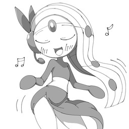 clothing dancing dress earpiece eyes_closed female flat_chested forehead_gem gem grey_body hair musical_note musical_symbol pseudo_clothing smile solo symbol noye nintendo pokemon generation_5_pokemon humanoid legendary_pokemon meloetta meloetta_(aria_form) pokemon_(species) 1:1 2025 digital_drawing_(artwork) digital_media_(artwork) greyscale hi_res monochrome
