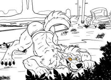 all_fours anthro barefoot black_claws black_nose briefs briefs_only car car_wreck claws clothed clothing desert evil_grin eyebrows feet intimidation male muscular muscular_male open_mouth open_smile outside sharp_teeth smile solo teeth teeth_showing thick_eyebrows topless topless_anthro topless_male underwear underwear_only vehicle yellow_sclera wielder13 wielder13_(artist) epic_games fortnite mythology dire_(fortnite) canid canine mammal mythological_canine mythological_creature werecanid werecanine werecreature werewolf black_and_white hi_res monochrome