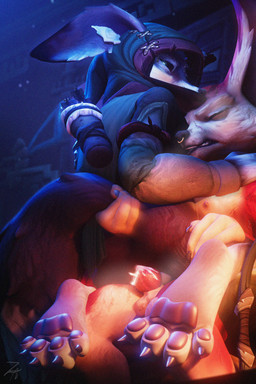 anthro balls blush bodily_fluids cum duo erection fur genital_fluids genitals male male/male male_penetrated male_penetrating male_penetrating_male penetration penis sex tail zatoart blizzard_entertainment warcraft kodhi_(vulpera) quinn_(vulpera) canid canine fox mammal vulpera 2:3 3d_(artwork) absurd_res digital_media_(artwork) hi_res