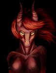 anthro black_background breasts female hair horn lilit red_body red_hair red_scales scales simple_background solo yellow_eyes eisekil mythology dragon mythological_creature mythological_scalie scalie 2020 hi_res