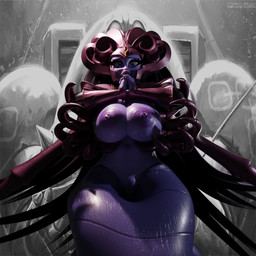 big_breasts breasts claws extra_limbs female genitals looking_at_viewer looking_down looking_down_at_viewer nipples pleading_eyes solo wet lamb_man26 samzan_(modeler) alien_queen_(space_king) alien alien_humanoid humanoid 1:1 2026 3d_(artwork) digital_media_(artwork) hi_res